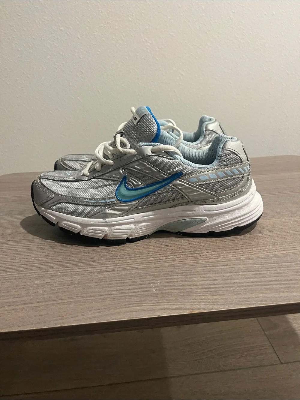 Nike Kids Silver Sneakers with Light Blue Swoosh - Picture 3 of 6